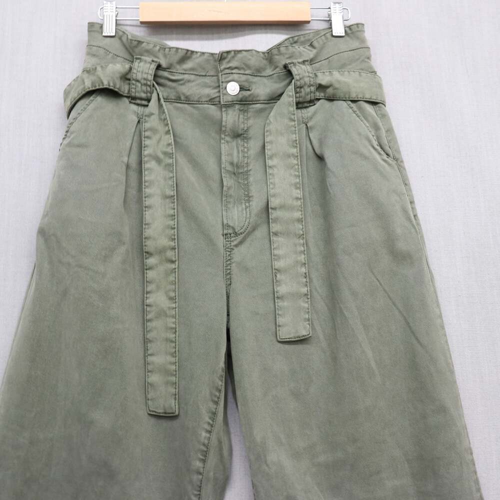 Paige Harper High Rise Paperbag Belted Wide Leg Pants Ivy Green Lyocell Size 31 - Picture 6 of 15